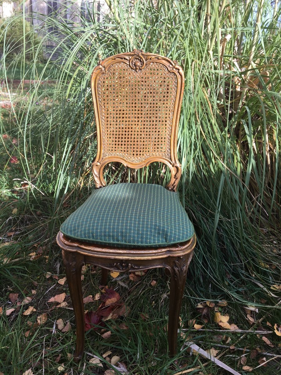 Petite Chaise Cannée En Bois Doré , XIXème -photo-2