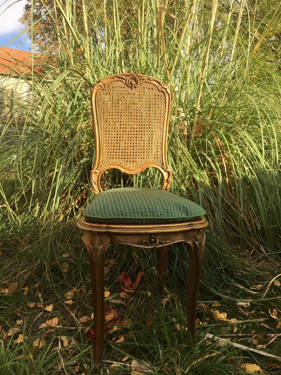 Petite Chaise Cannée En Bois Doré , XIXème -photo-3