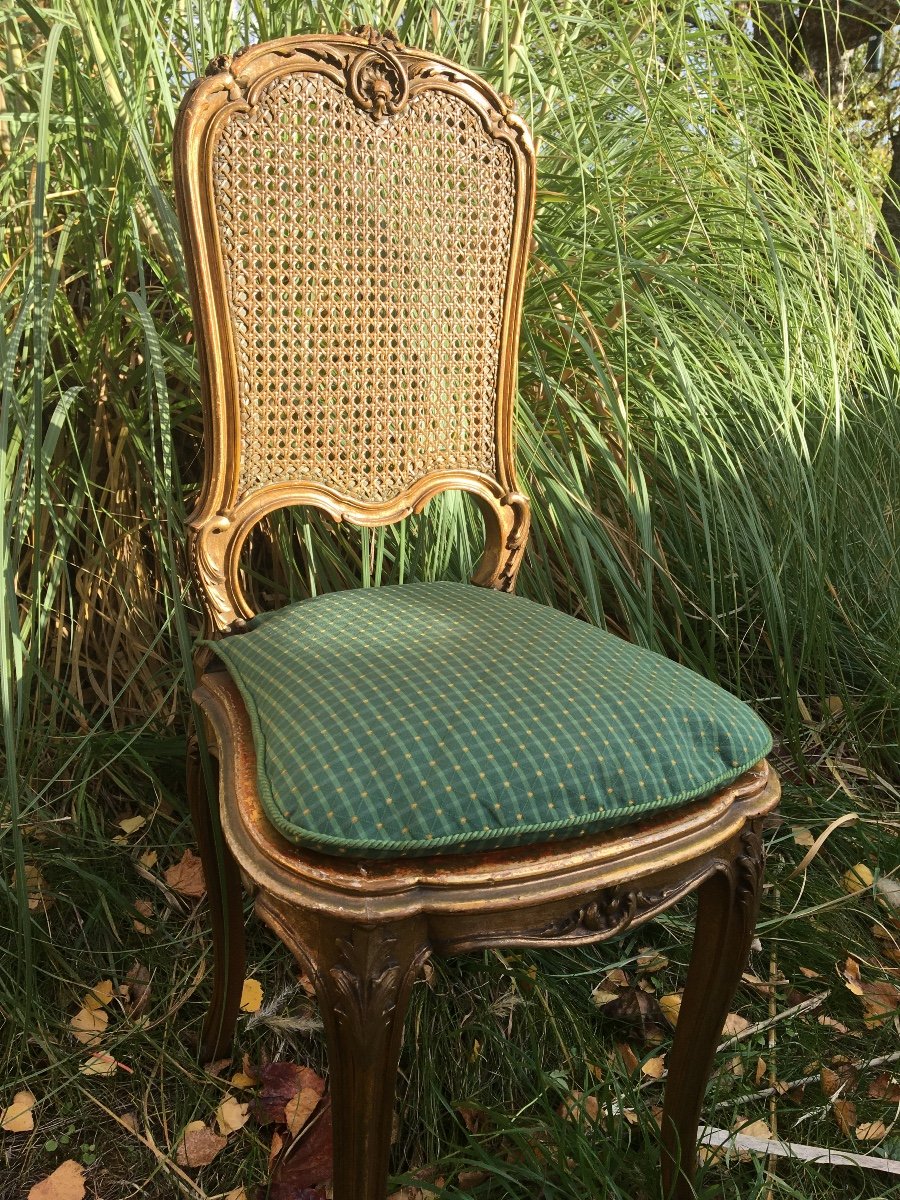 Petite Chaise Cannée En Bois Doré , XIXème -photo-4