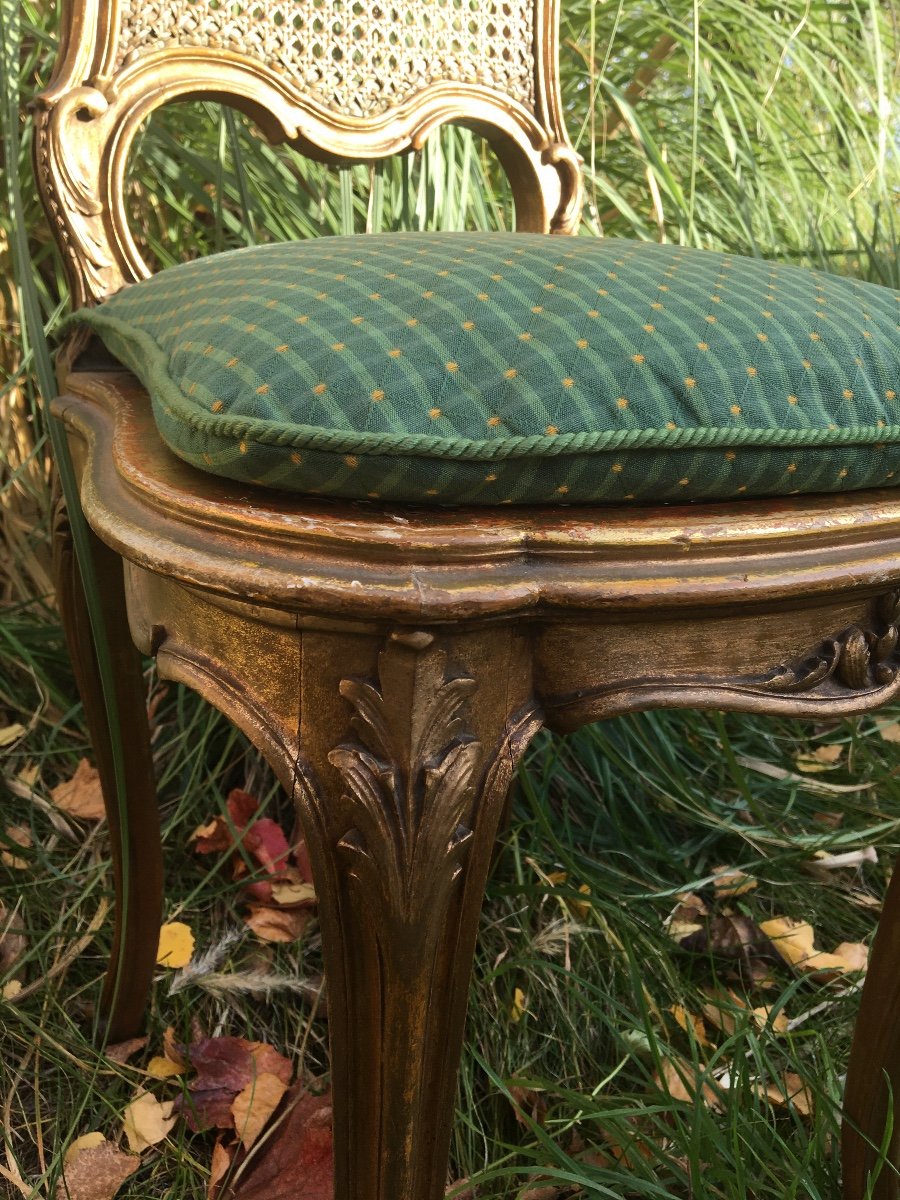 Petite Chaise Cannée En Bois Doré , XIXème -photo-1