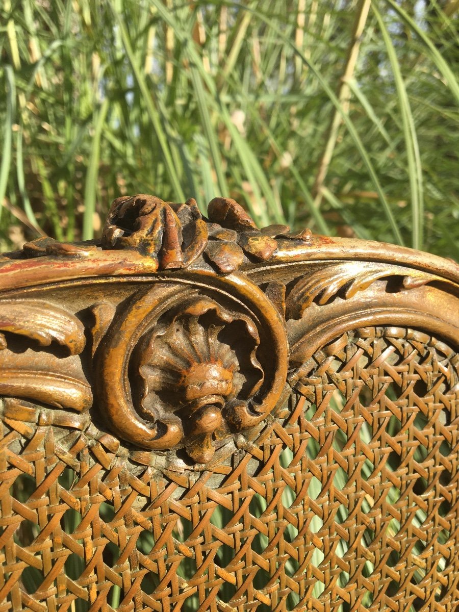 Petite Chaise Cannée En Bois Doré , XIXème -photo-4