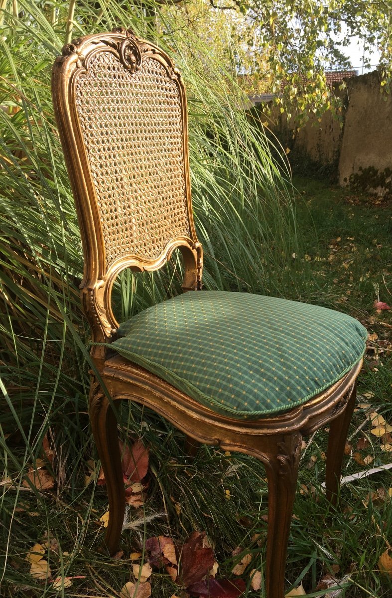 Petite Chaise Cannée En Bois Doré , XIXème -photo-7