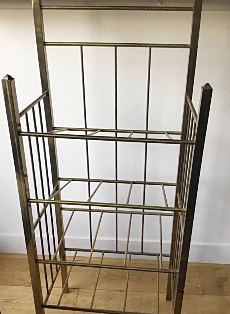 Magazine Rack In Golden Metal, Circa 1900-photo-2