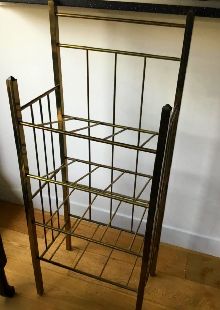 Magazine Rack In Golden Metal, Circa 1900-photo-3