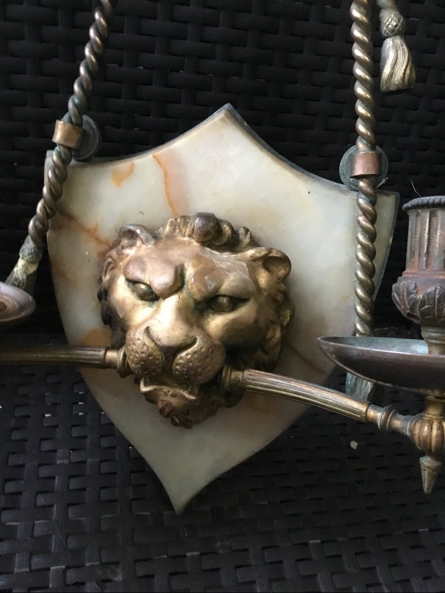 Large Marble And Bronze Sconce With Lion's Muzzle-photo-3