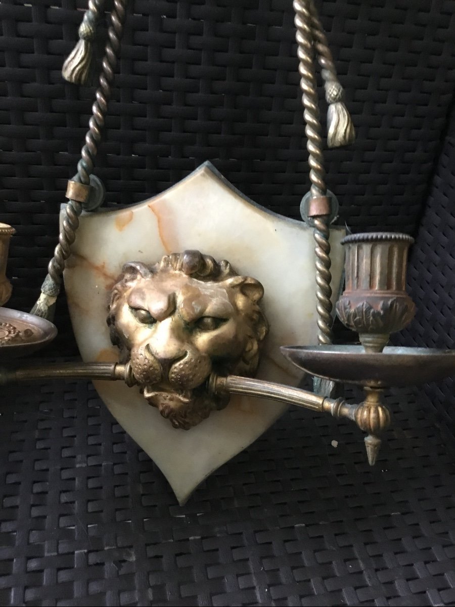 Large Marble And Bronze Sconce With Lion's Muzzle-photo-4