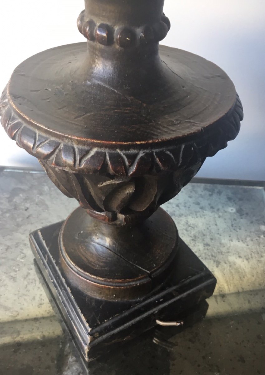 Pied De Lampe En Bois Naturel Sculpté -photo-1