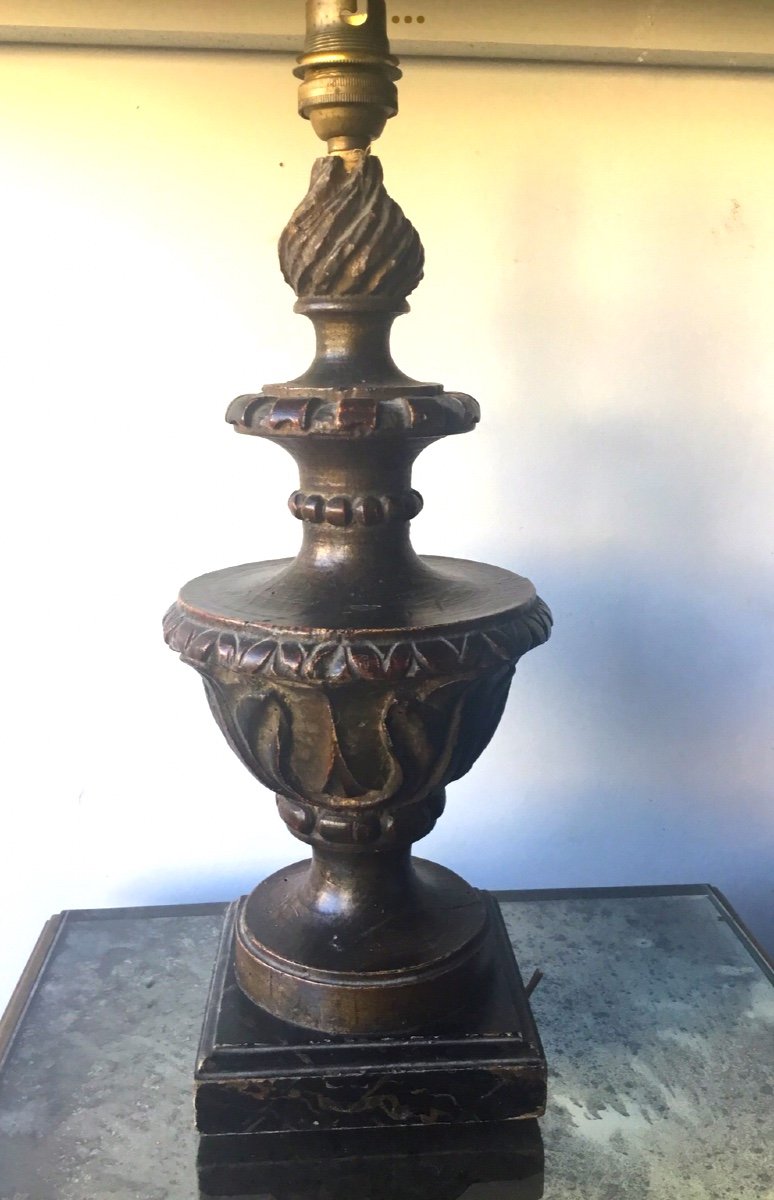 Pied De Lampe En Bois Naturel Sculpté 