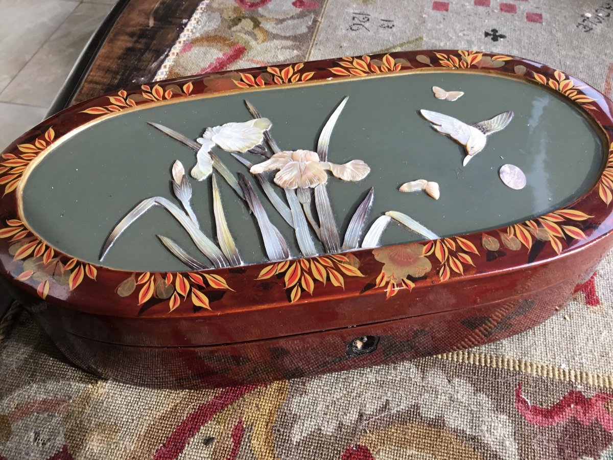 Coffret Japonais , Un Oiseau Sur Fond D’iris -photo-5