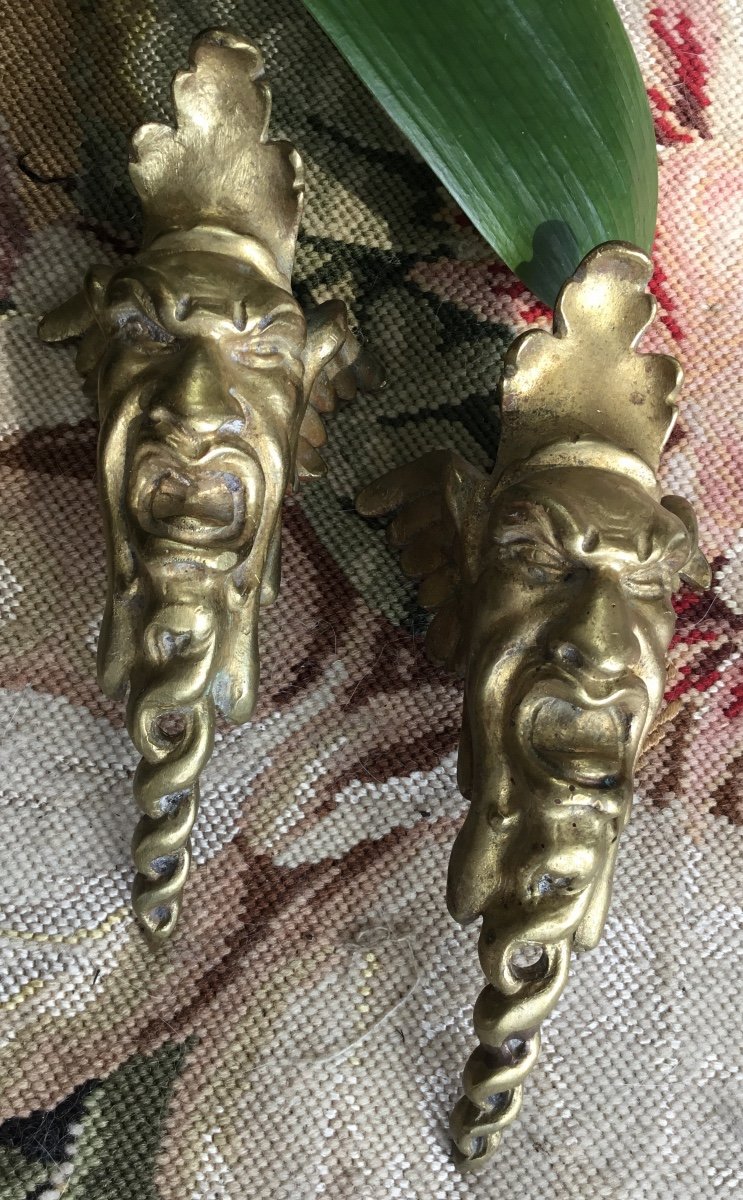 Paire De Bronzes D’ameublement Figurant Des Visages De Satyres -photo-4