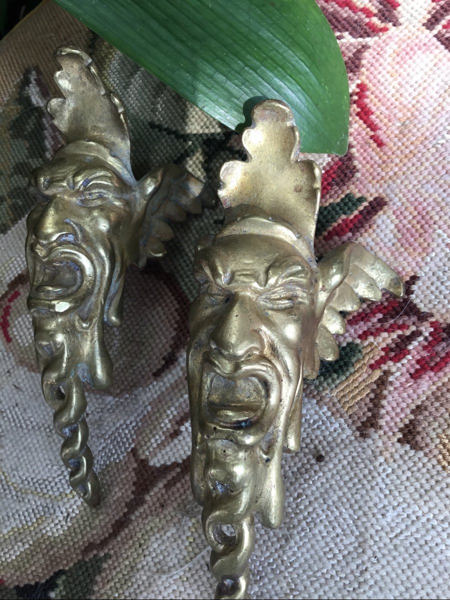 Paire De Bronzes D’ameublement Figurant Des Visages De Satyres -photo-3
