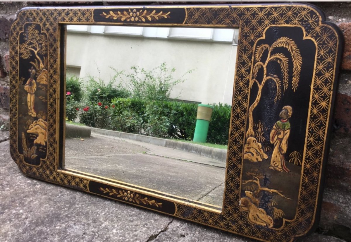 Rectangular Mirror With Chinoiserie Decor, Circa 1900-photo-3
