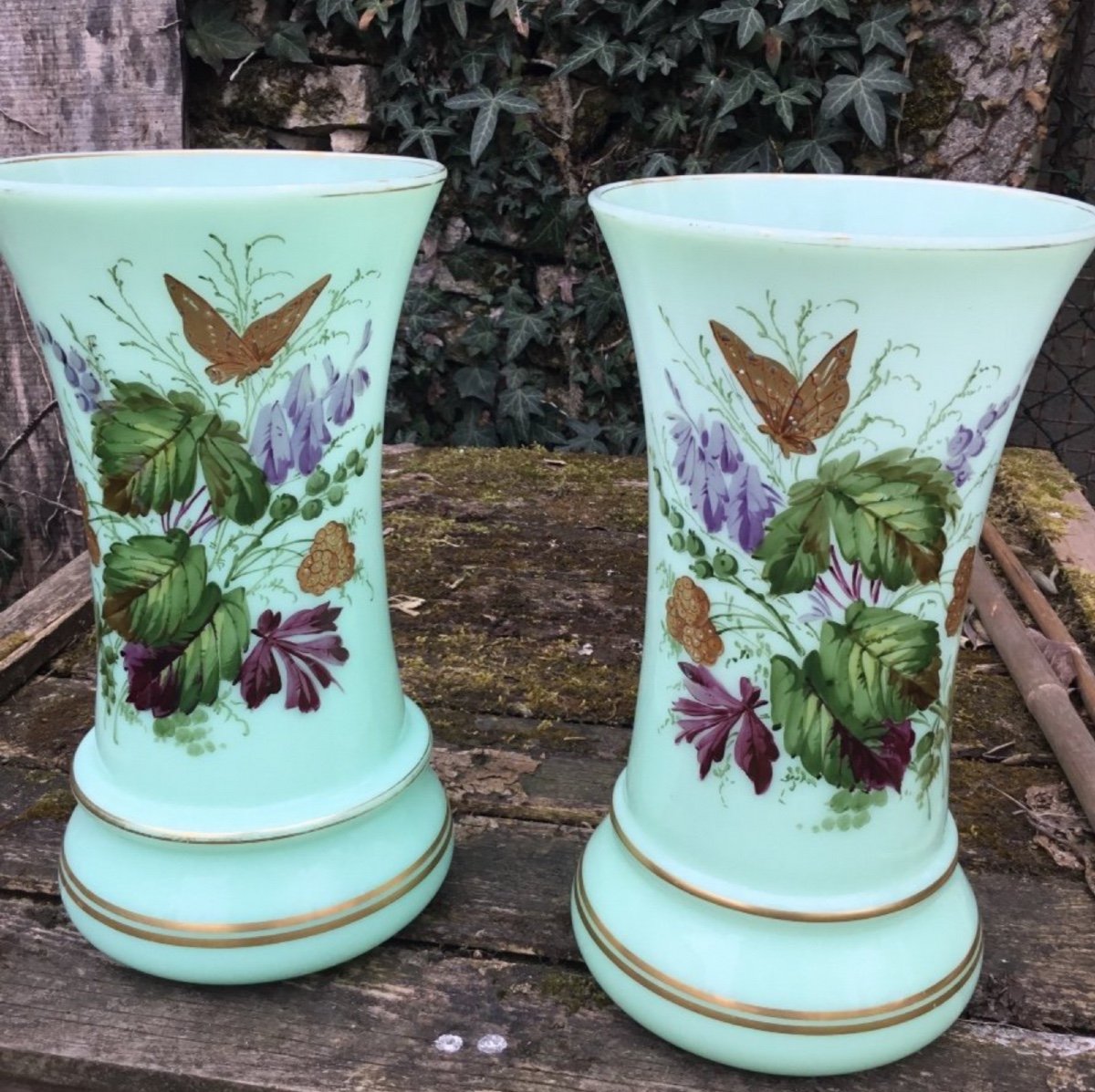 Pair Of Almond Opaline Vases, Napoleon III Period-photo-3