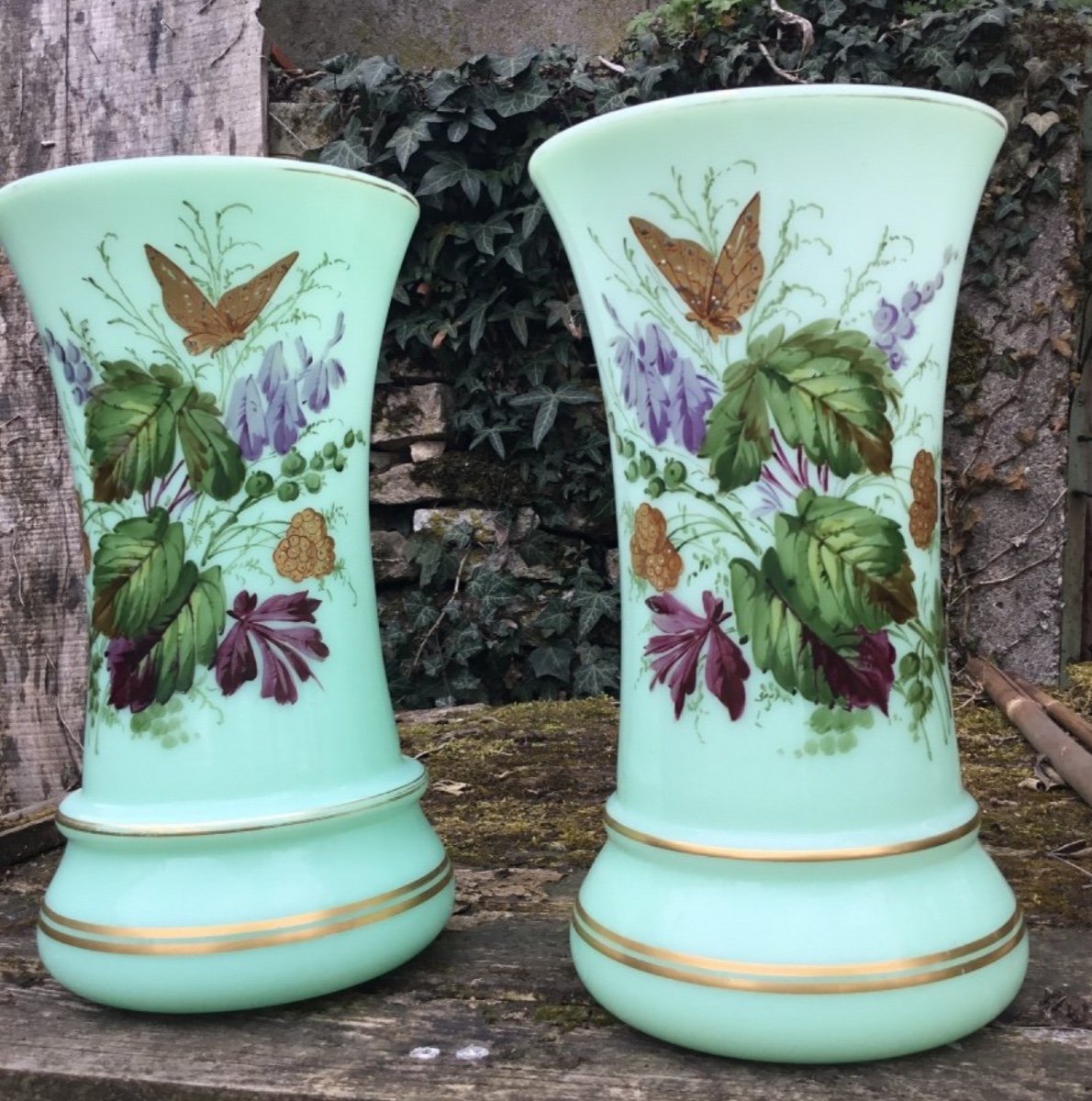 Pair Of Almond Opaline Vases, Napoleon III Period-photo-4