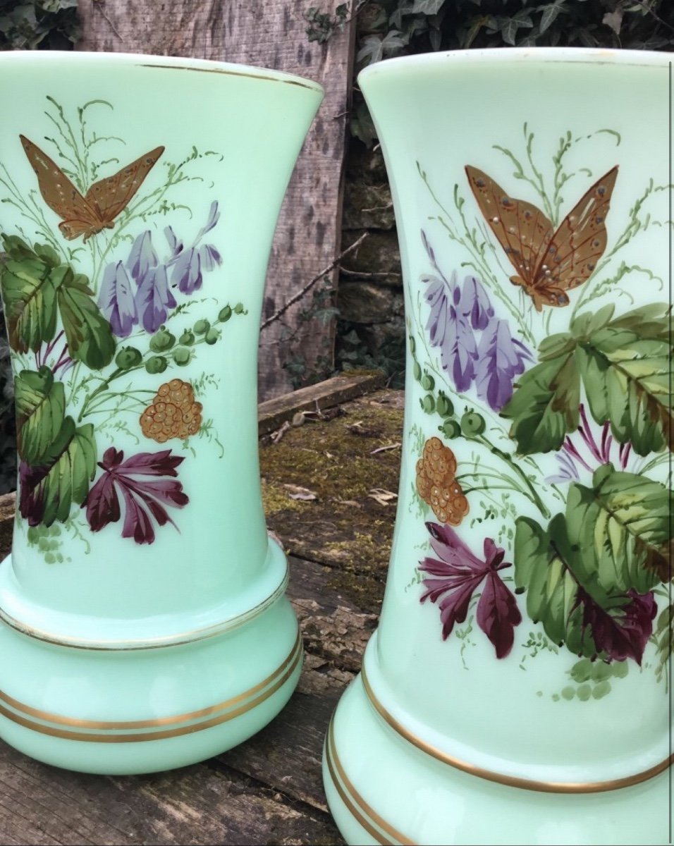 Pair Of Almond Opaline Vases, Napoleon III Period