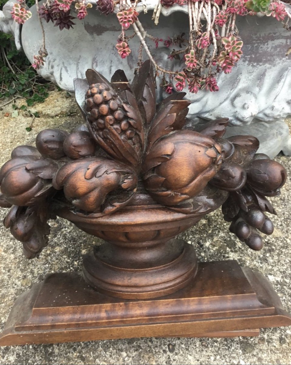 Fruit Basket In Carved Wood, Circa 1900-photo-3
