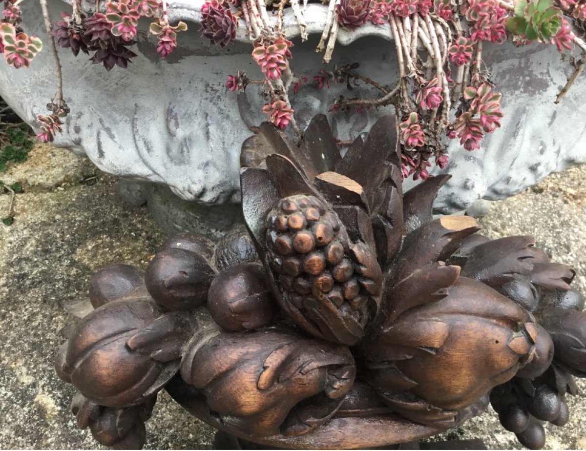 Fruit Basket In Carved Wood, Circa 1900-photo-1
