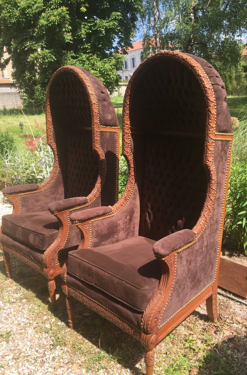 Pair Of Padded Bergeres "in Confessional"