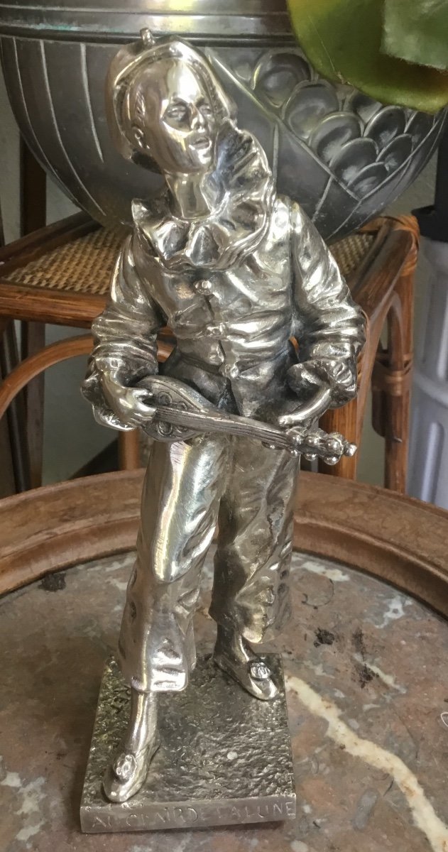 Silver Bronze Of Pierrot "in The Moonlight" -photo-2