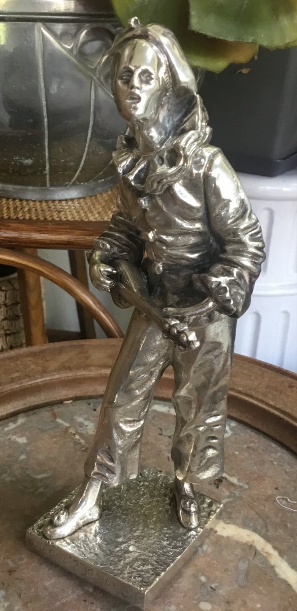 Silver Bronze Of Pierrot "in The Moonlight" -photo-3