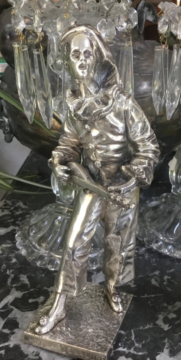 Silver Bronze Of Pierrot "in The Moonlight" -photo-4