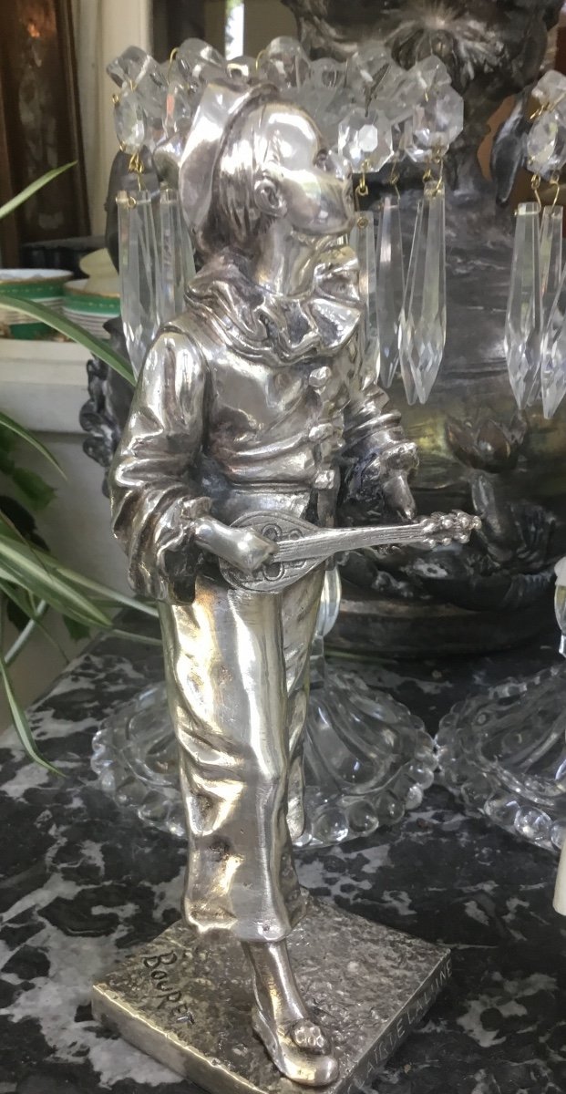 Silver Bronze Of Pierrot "in The Moonlight" -photo-1