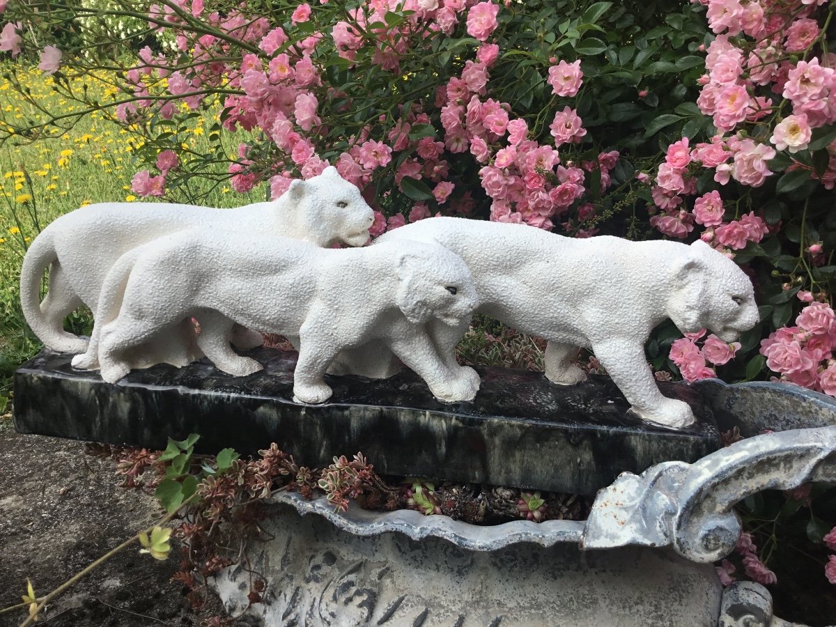 Art Deco Subject 3 Ceramic Panthers-photo-3