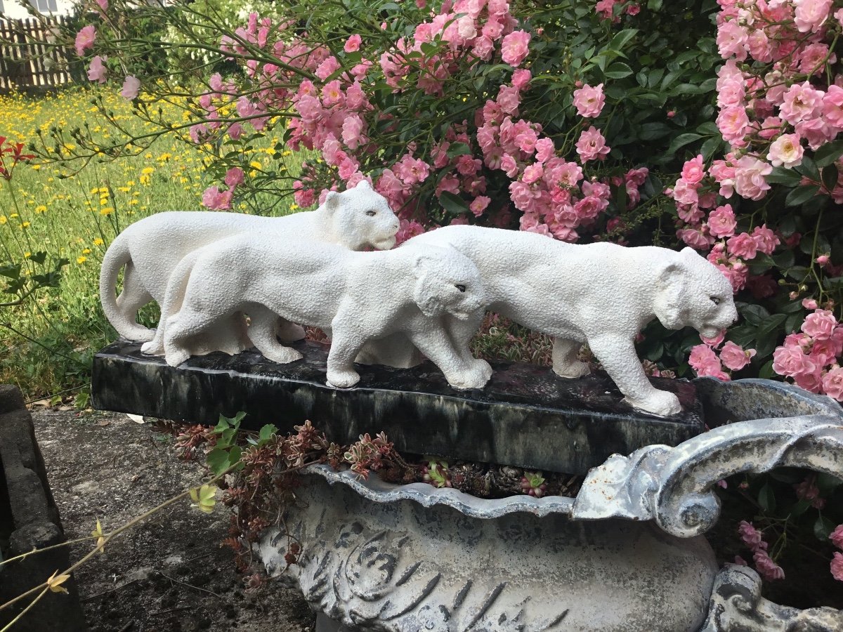 Art Deco Subject 3 Ceramic Panthers-photo-4