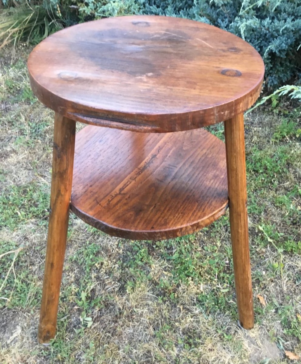 Folk Art, Brutalist Pegged Pedestal With Two Trays-photo-2