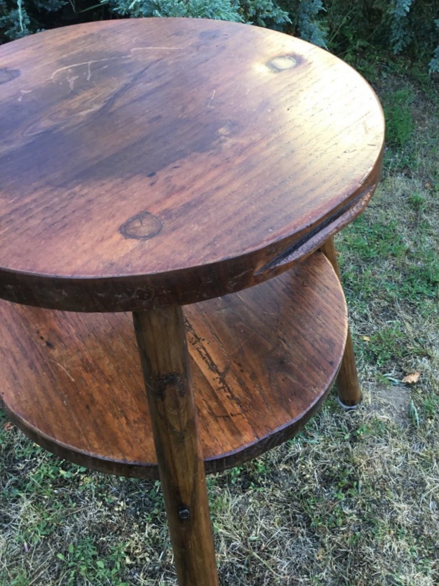 Folk Art, Brutalist Pegged Pedestal With Two Trays-photo-3