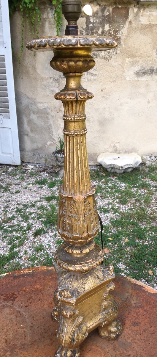 Candlestick In Carved And Gilded Wood