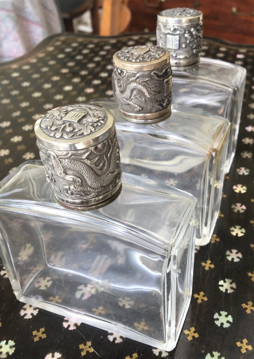 Three Silver Mount Flasks, Indochina