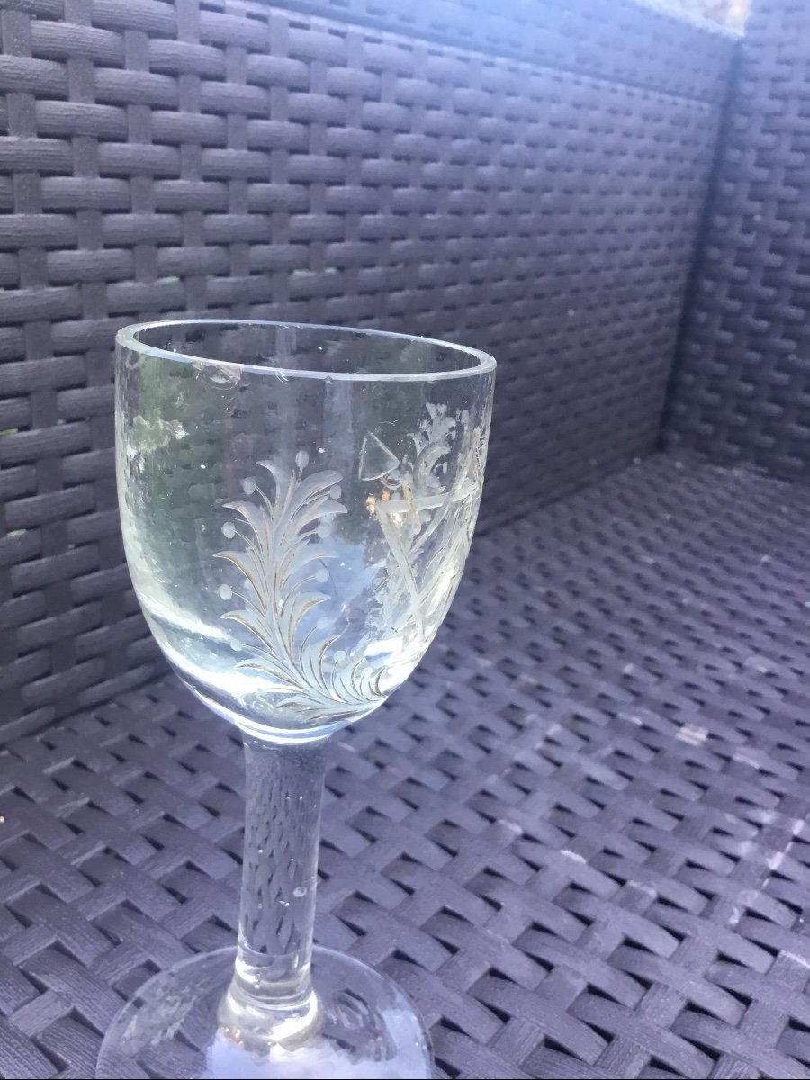 Agapes Glass With Foot In Blown Crystal And Engraved With Masonic Symbols-photo-4