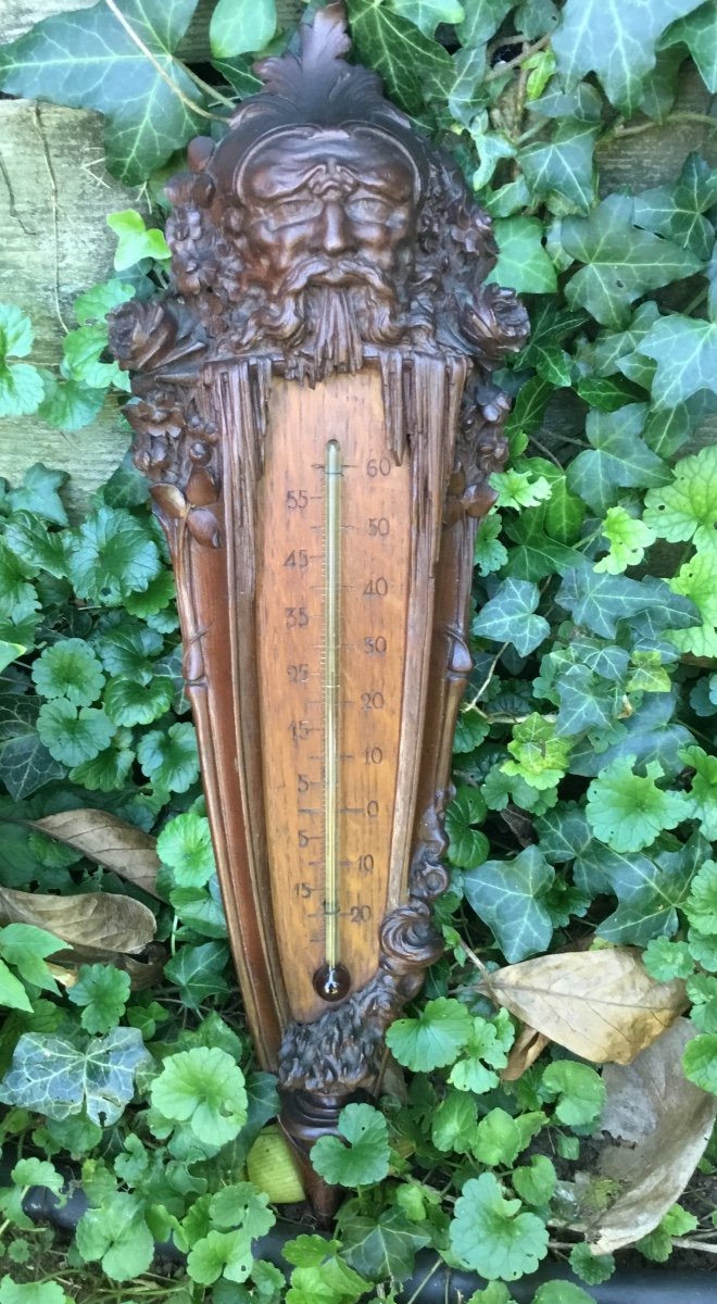 Grand Thermomètre Art Nouveau En Bois Sculpté (46 cm)-photo-2