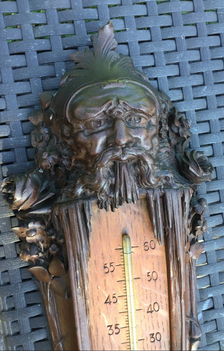 Grand Thermomètre Art Nouveau En Bois Sculpté (46 cm)-photo-3