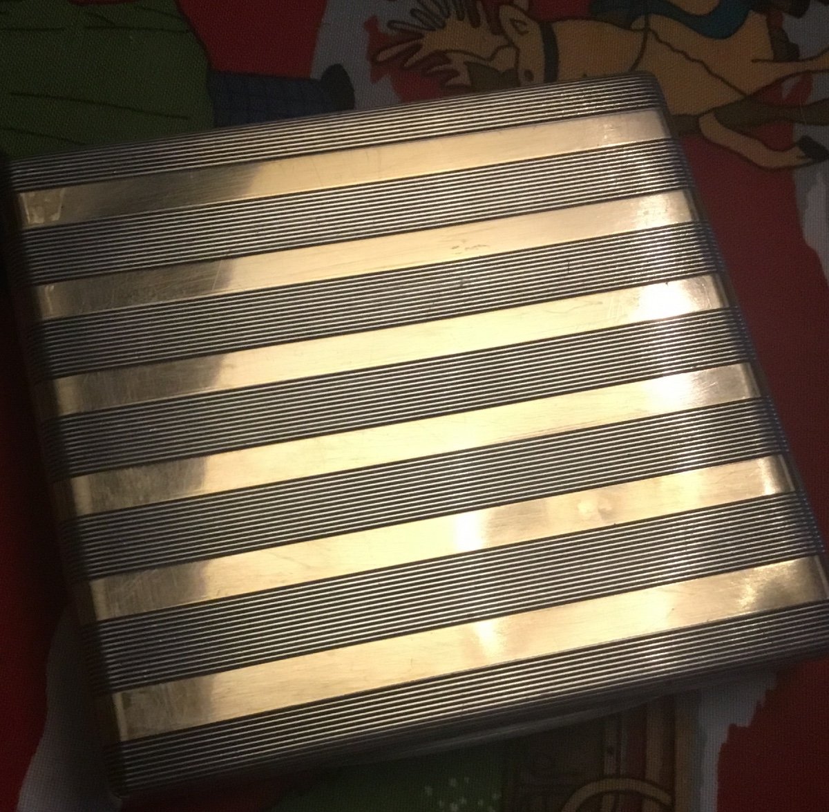 Cigarette Case In Silver  With Gold Bands-photo-2