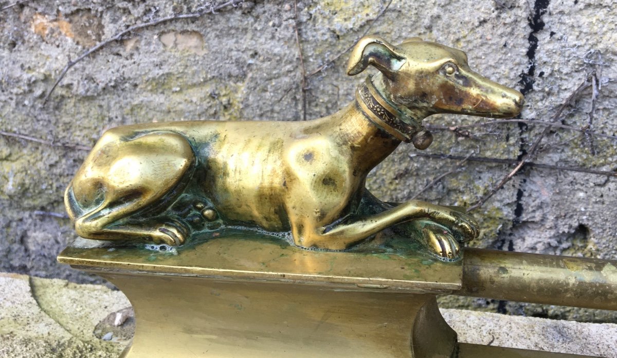 Barre De Foyer En Bronze Aux Lévriers -photo-4