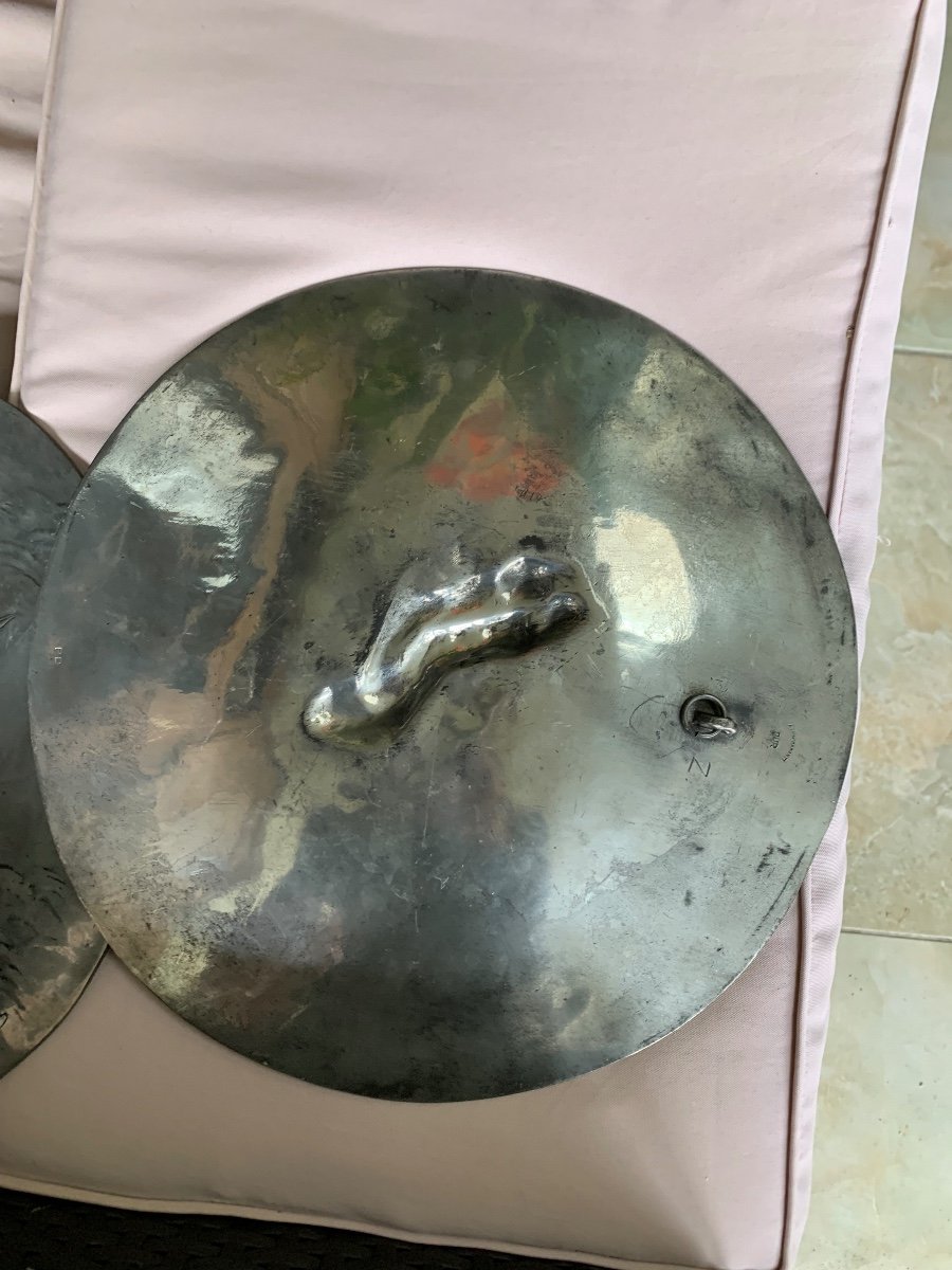 The Large Decorative Pewter Dish Dawn Or Dusk -photo-3