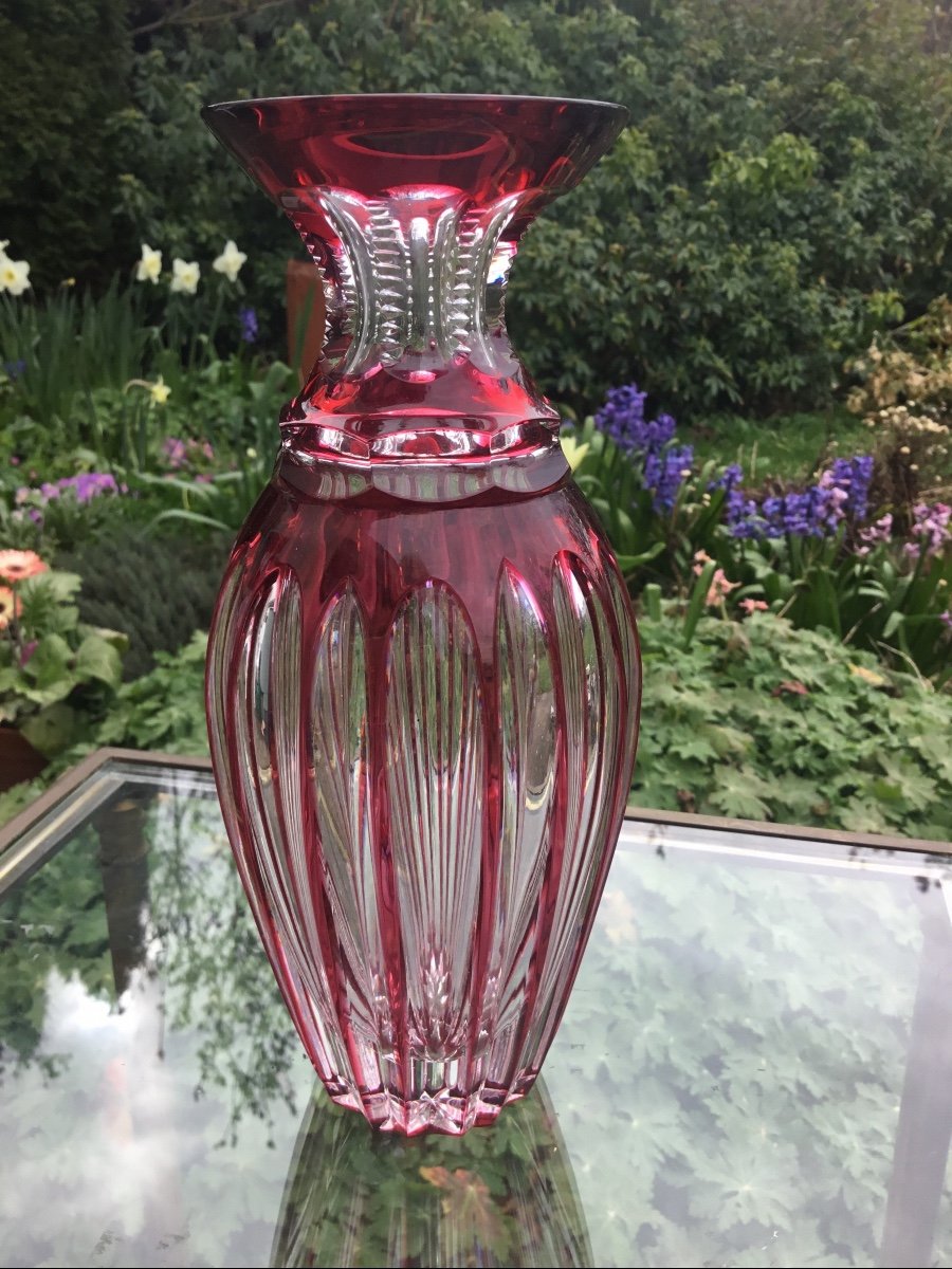 Petit Vase En Cristal Transparent Et Rouge Rubis -photo-4
