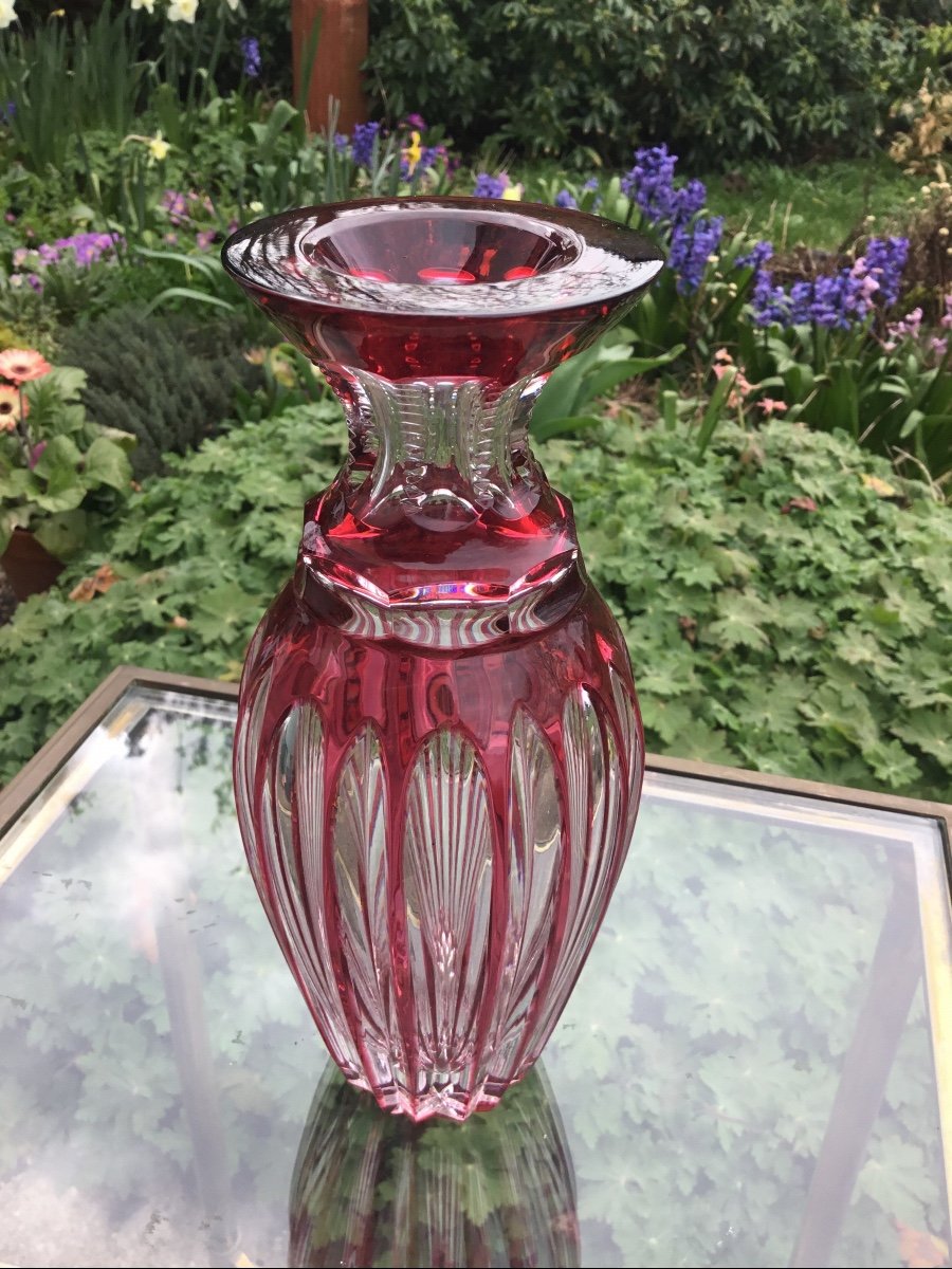 Petit Vase En Cristal Transparent Et Rouge Rubis -photo-1