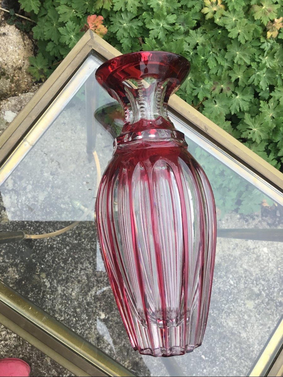 Petit Vase En Cristal Transparent Et Rouge Rubis -photo-3