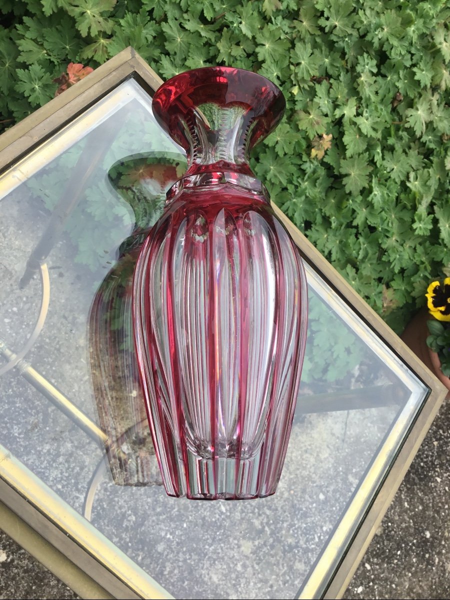 Petit Vase En Cristal Transparent Et Rouge Rubis -photo-4