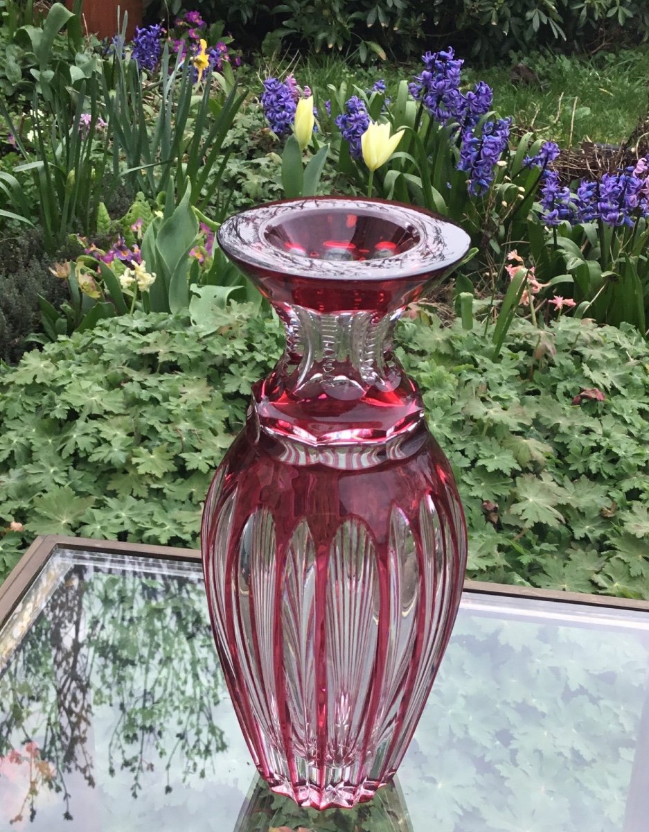 Small Transparent And Ruby Red Crystal Vase 