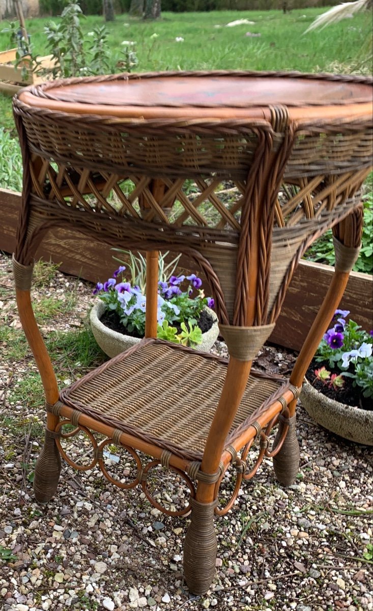 Wicker Pedestal Table, Circa 1950-photo-2