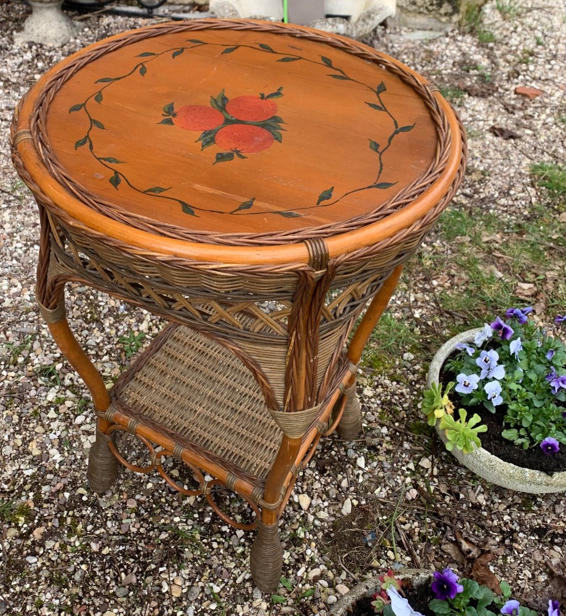 Wicker Pedestal Table, Circa 1950-photo-3