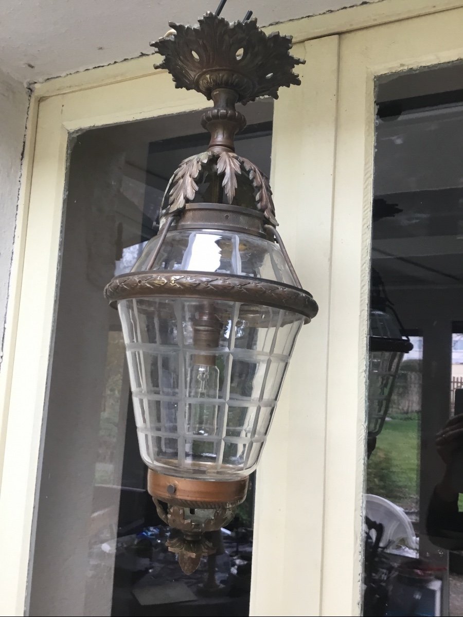 Lantern In Bronze And Cut Crystal-photo-3