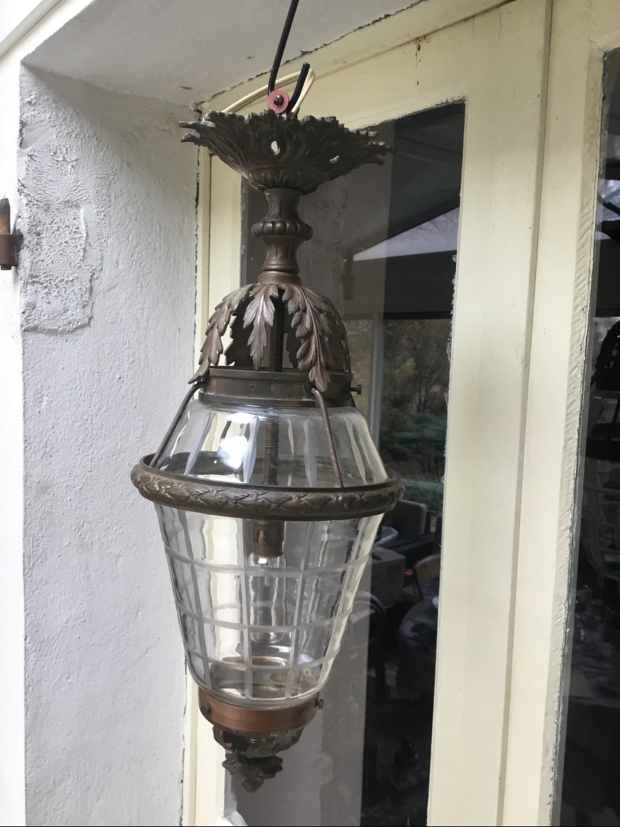 Lantern In Bronze And Cut Crystal-photo-4