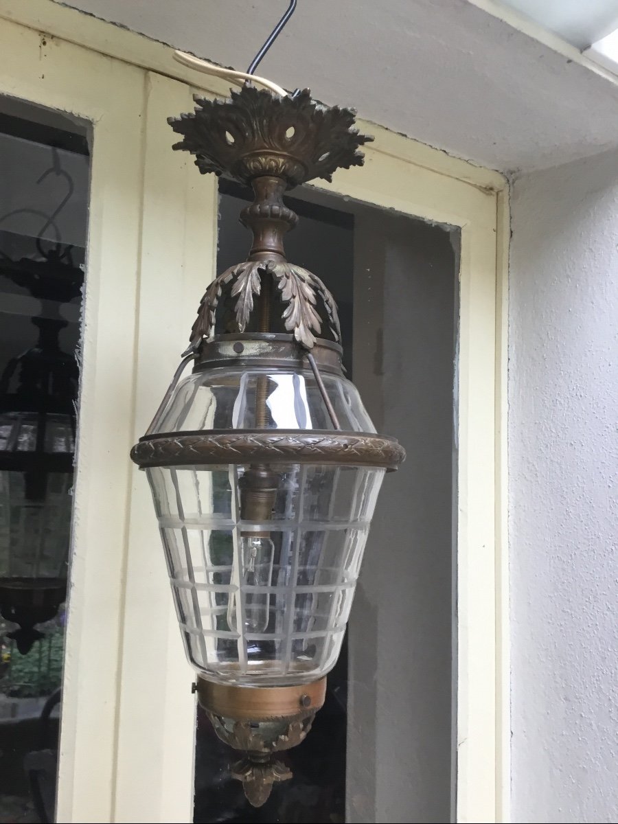 Lantern In Bronze And Cut Crystal-photo-5