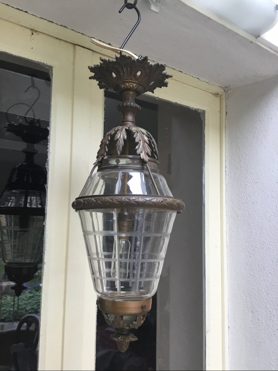 Lantern In Bronze And Cut Crystal-photo-6