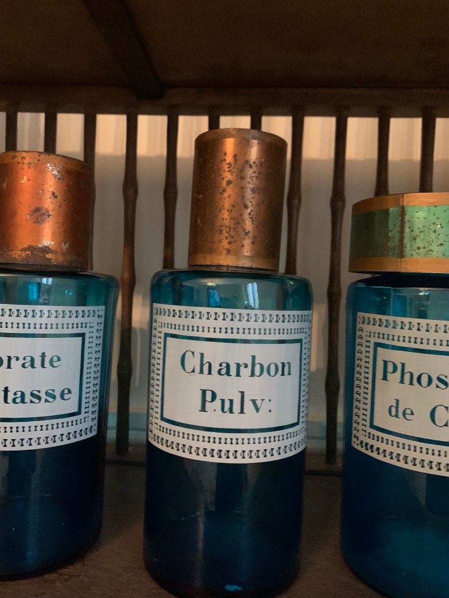 Flacon De Pharmacie En Verre Bleu , Vers 1900-photo-4